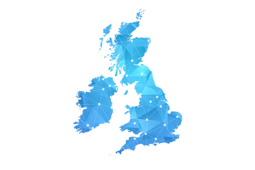 United kingdom Map Abstract geometric rumpled triangular low poly style gradient graphic on white background.